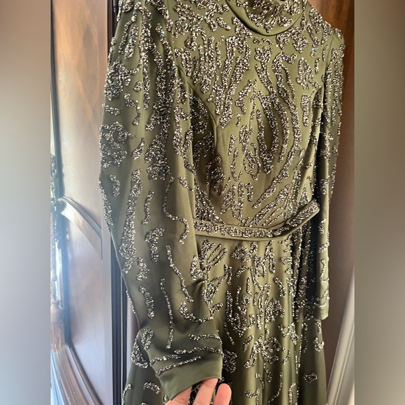 Olive Green Beaded Formal Gown - Picture 3 of 8